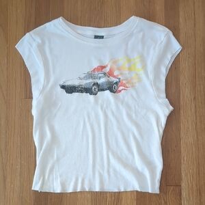 Wild Fable White Tee with Car and Flames